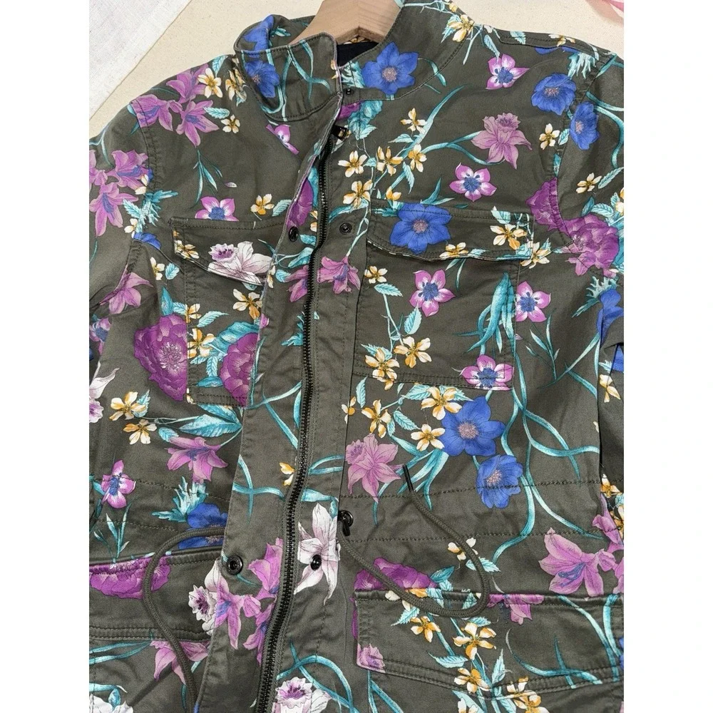 Lane Bryant Woman's 18 20 Denim Jacket Floral Green Utility Zip‎ Coat Pockets - Picture 3 of 5